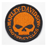 Patch Bordado Harley Davidson Skull Laranja Hdm023l060a060