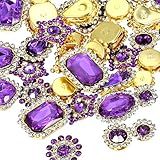 PATIKIL Costurar Em Cristais De Strass 50 Peças De Formas Mistas De Vidro Gema Base De Metal Strass De Garra De Flor Para Sapatos De Artesanato Vestido Pano Cinto Decoração De Costura Roxo Claro