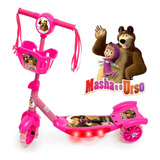 Patinete 3 Rodas Infantil Cesta Masha E O Urso Musical Luz
