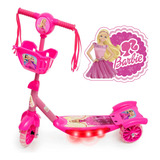 Patinete 3 Rodas Infantil Disney Barbie Cesta Luz Musica