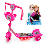 Patinete 3 Rodas Infantil Frozen Linda Cesta Luz Musica