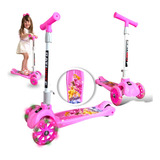 Patinete Infantil 3 Rodas Com Led Dobrável Cor Rosa Presente