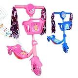 Patinete Infantil 3 Rodas Com Luzes Led E Cesta Emite Som Musical Altura Regulável E Freio Traseiro -Rosa-