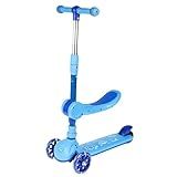 Patinete Infantil De 3 Rodas Com Banco Altura Regulável Luzes LED E Som Azul