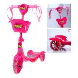 Patinete Infantil Menina 3 Rodas Rosa Com Som E Luzes