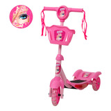 Patinete Infantil Rosa Da Barbie 3 Rodas Com Led E Som