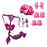 Patinete Musical 3 Rodas Cesta E Luzes Frozen Kit Proteção