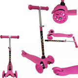 Patinete Regulável Infantil 3 Rodinhas Com Led Para Crianças Cor Rosa Analu Kids