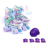Patins 4 Rodas Ajustável Com Luz De Led Kit Segurança