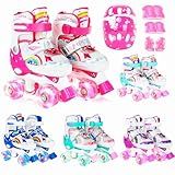 Patins 4 Rodas Arco Iris Infantil Ajustável Led Kit Proteção Rosa S 29 AO 32 