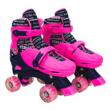Patins 4 Rodas Com Luz Brilho Ajustável Infantil Rosa Unik