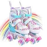 Patins 4 Rodas Roller Ajustavel Lindo Criança Infantil Patins Para Iniciantes Com Rodas Iluminadas Arco Iris Rosa P 28 A 31 