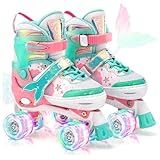 Patins 4 Rodas Roller Ajustavel Lindo Criança Infantil Patins Para Iniciantes Com Rodas Iluminadas Sereia Verde M 32 A 35 