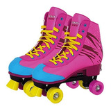 Patins 4 Rodas Roller Skate Retro Ajustável Rosa Fênix
