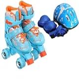 Patins 4 Rodas Tamanho Ajustável Com Kit Proteção Resistente AZUL KIT AZUL M 32 A 35 
