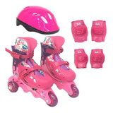 Patins Ajustável 3 Rodas Barbie 29 32 Com Kit Proteção 77855