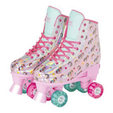 Patins Ajustável 4 Rodas Com Luzes Rosa Unicórnio Fenix