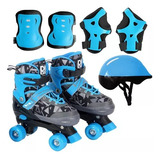 Patins Ajustavel Azul Menino C Kit Proteção 34 37 Dm Toys