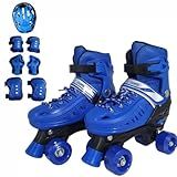Patins De 4 Rodas Ajustáveis Com Kit De Proteção Completo Azul Preto M 32 A 35 