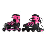 Patins Em Linha Iluminadores Rosa L Com Rodas Ajustáveis Par