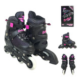 Patins Feminino Inline Infantil 4 Rodas Ajustável Led 34 37