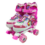 Patins Ifantil Sereia Quand Ajustável Com 4 Rodas Com Leds