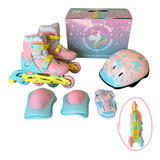 Patins In Line Infantil P Menina N 34 Ao 38 Kit Proteção