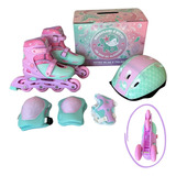 Patins In Line Infantil P Menina N 34 Ao 38 Kit Proteção