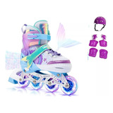 Patins In Line Roller Ajustável Sereia C Led Kit Proteção