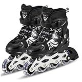 Patins Infantil 4 Rodas Com Led Inline Ajustável Criança -Preto- 31 A 34-