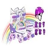 Patins Infantil 4 Rodas Com Rodas Em Led Arco Iris Roxo Ajustável Com Kit Proteção Roxo Kit Roxo M 32 A 35 