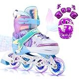 Patins Infantil 4 Rodas Patins Quad Patins Infantil Menina Ajustável Em 4 Tamanhos Com Bolsa E Kit Proteção Ideal Para Meninas Meninos E Iniciantes Inline Roxo Sereia M 32 Ao 35 