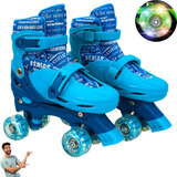 Patins Infantil Azul 4 Rodas Gel Com Led Quad Tam 35 Ao 38