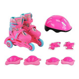 Patins Infantil Feminino 2 Em 1 Inline Triline kit Protecao