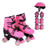 Patins Infantil Feminino Menina Rosa Quad Roller C Proteção