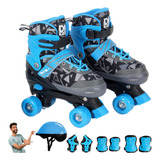 Patins Infantil Menino Preto Quad C Proteção Tam Ajustável