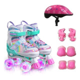 Patins Infantil Quad Ajustável Kit Proteção Rodas Led Full