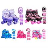 Patins Infantil Roller 4 Rodas Ajustável - Proteção -Rosa Com Amarelo- S - 29 Ao 32-