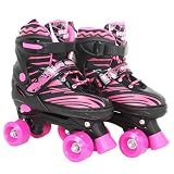 Patins Infantil Roller 4 Rodas Ajustável   Proteção  Rosa Com Preto  S   29 Ao 32 