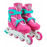 Patins Infantil Roller 4 Rodas Inline Rosa C Kit Proteção