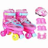 Patins Infantil Roller 4 Rodas Proteção Ajustável Rosa Com Amarelo M 33 Ao 36 