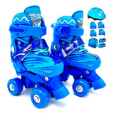 Patins Infantil Roller Quad 4 Rodas Ajustável Kit Proteção