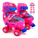 Patins Infantil Roller Quad 4 Rodas Ajustável Kit Proteção