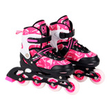 Patins Inline Radical Infantil Tamanho Ajustável Rosa Menina