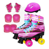 Patins Menina Rosa Sou Luna 4 Rodas Roller 30 31   Capacete