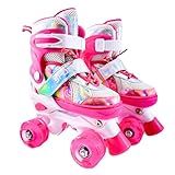 Patins Quad 4 Rodas Infantil Juvenil Menina Ajustável Com Rodas Iluminadas LED Rosa P 28 Ao 32 