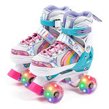 Patins Quad Ajustável Arco íris Rodinhas Led
