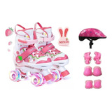 Patins Quad Ajustável Morango Rodinhas Led kit Proteção Full