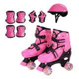Patins Quad Lindo Tam M Ajustável Kit Proteção Rodinhas Led