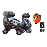 Patins Quad Preto Regulável Os Tamanhos Kit Proteção Full